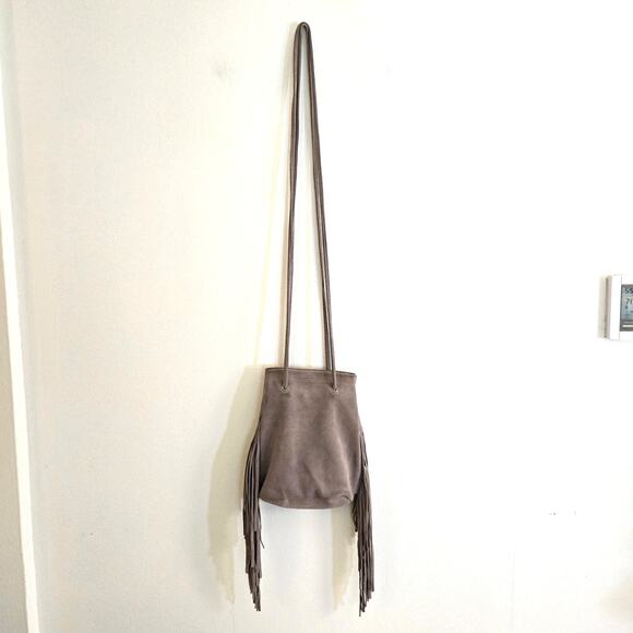 Monserat De Lucca Noe Petite Taupe Suede Fringe Crossbody Bag - Picture 5 of 9